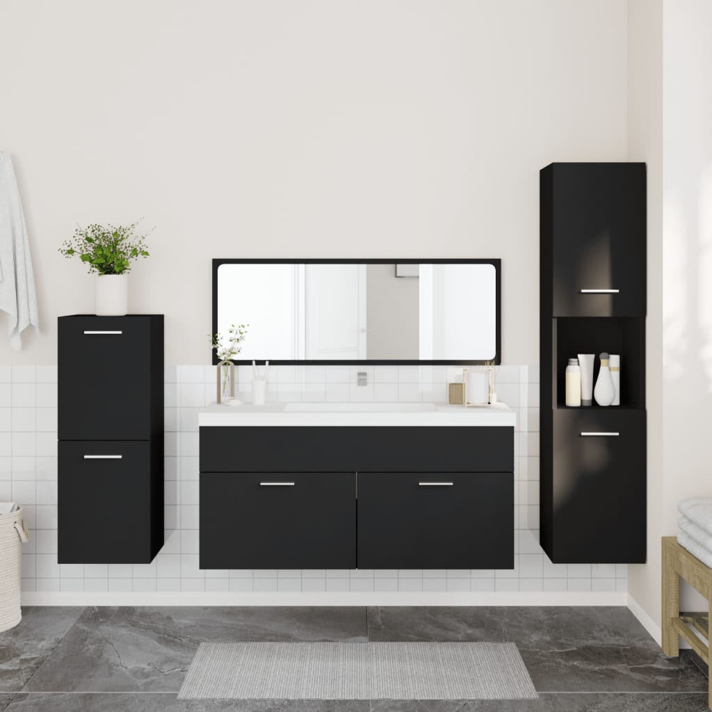 4 Piece Bathroom Furniture Set Black Engineered Wood