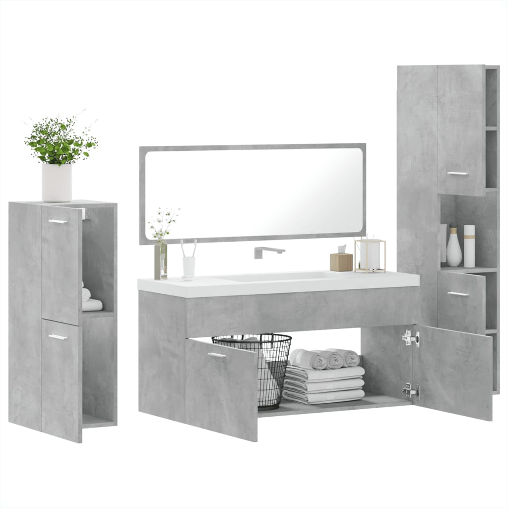 4 Piece Bathroom Furniture Set Concrete Grey Engineered Wood