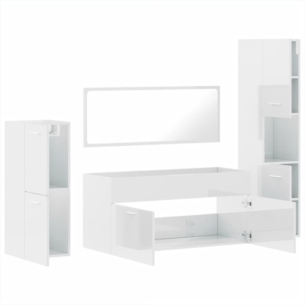 4 Piece Bathroom Furniture Set High Gloss White Engineered Wood