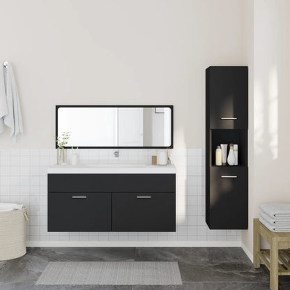 3 Piece Bathroom Furniture Set Black Engineered Wood