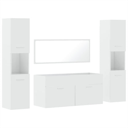 4 Piece Bathroom Furniture Set High Gloss White Engineered Wood