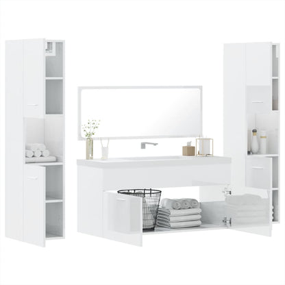 4 Piece Bathroom Furniture Set High Gloss White Engineered Wood