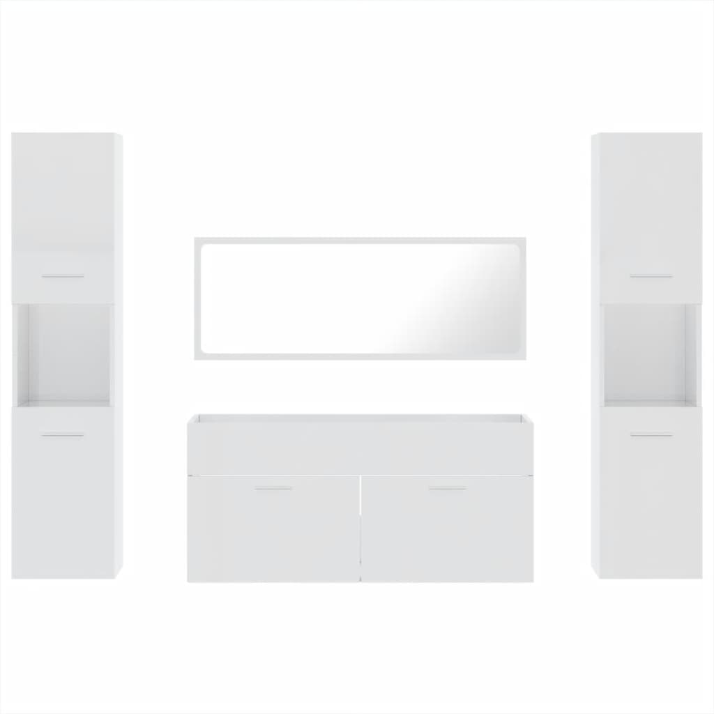 4 Piece Bathroom Furniture Set High Gloss White Engineered Wood