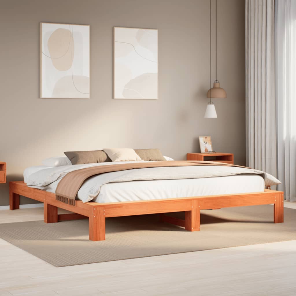 Bed Frame without Mattress Wax Brown 200x200 cm Solid Wood Pine