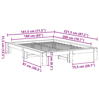 Bed Frame without Mattress White 160x200 cm Solid Wood Pine