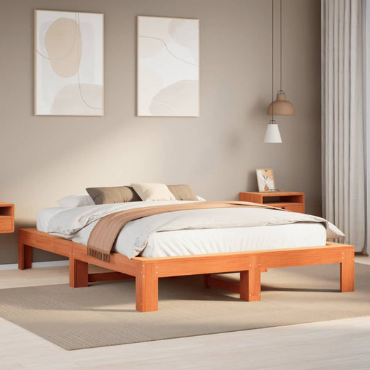 Bed Frame without Mattress Wax Brown 160x200 cm Solid Wood Pine