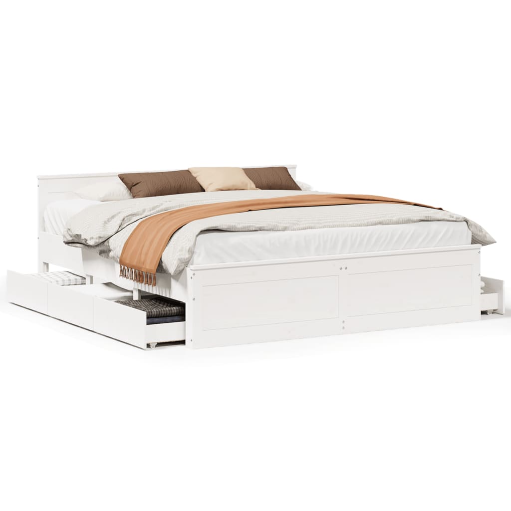 Bed Frame without Mattress with Headboard White 180x200 cm Super King Solid Wood Pine