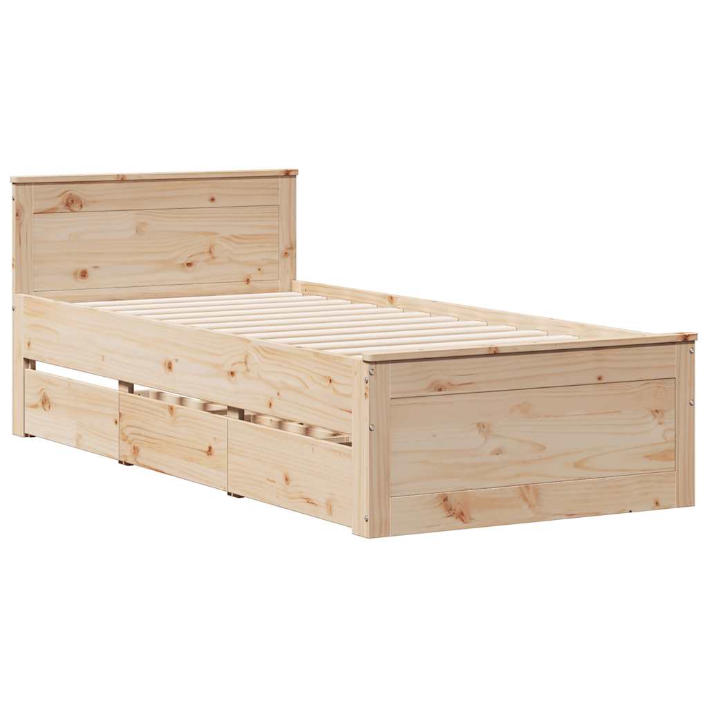 Bed Frame without Mattress with Headboard 75x190 cm Small Single Solid Wood Pine
