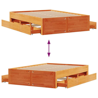 Bed Frame without Mattress with Drawers Wax Brown 150x200 cm King Size Solid Wood Pine