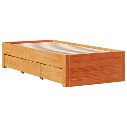 Bed Frame without Mattress with Drawers Wax Brown 90x200 cm Solid Wood Pine