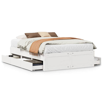 Bed Frame without Mattress with Drawers White 140x190 cm Solid Wood Pine