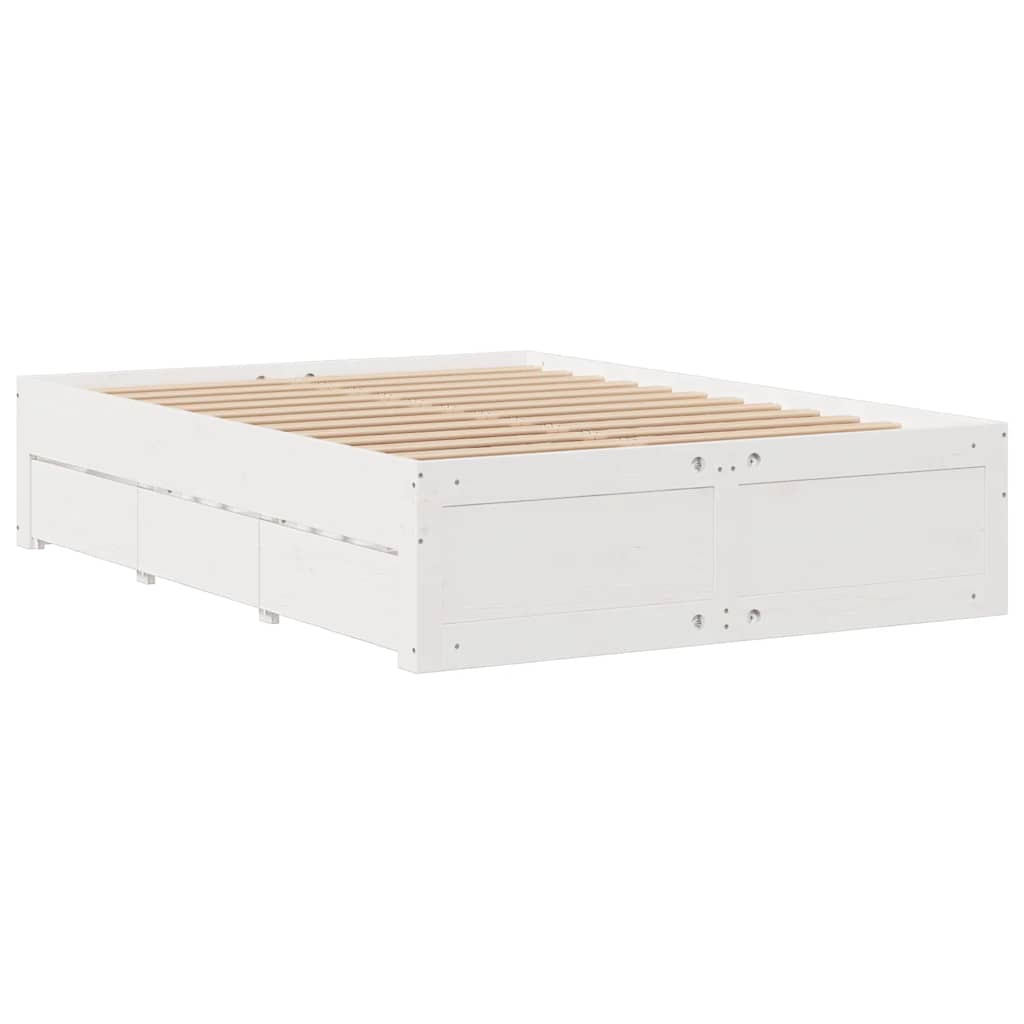 Bed Frame without Mattress with Drawers White 140x190 cm Solid Wood Pine
