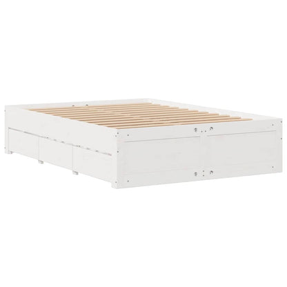 Bed Frame without Mattress with Drawers White 140x190 cm Solid Wood Pine