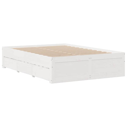 Bed Frame without Mattress with Drawers White 140x190 cm Solid Wood Pine