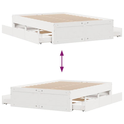Bed Frame without Mattress with Drawers White 140x190 cm Solid Wood Pine