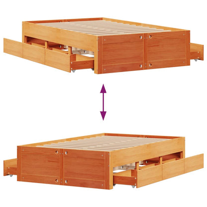 Bed Frame without Mattress with Drawers Wax Brown 120x190 cm Small Double Solid Wood Pine