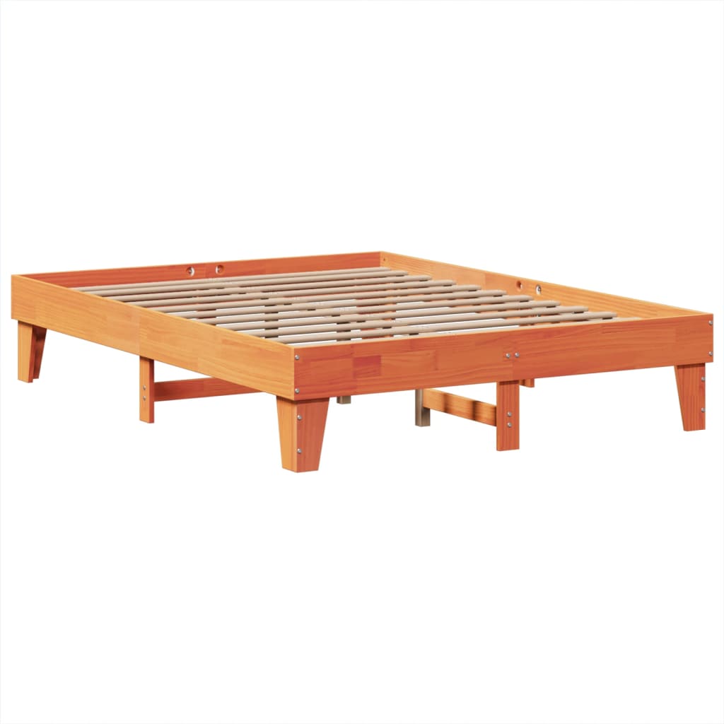 Bed Frame without Mattress Wax Brown 150x200 cm King Size Solid Wood Pine