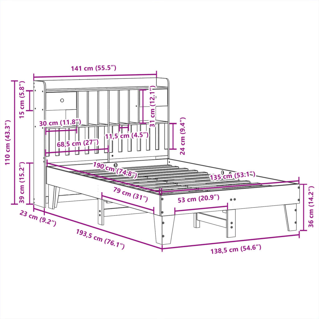 Bed Frame without Mattress Wax Brown 135x190 cm Solid Wood Pine