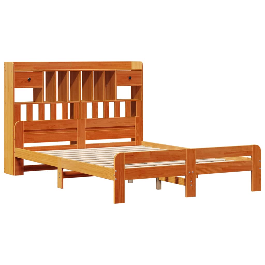 Bookcase Bed without Mattress Wax Brown 160x200cm Solid Wood Pine