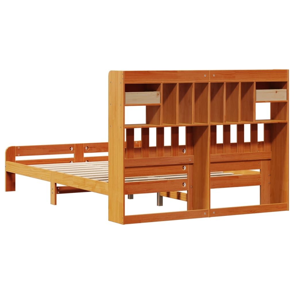 Bookcase Bed without Mattress Wax Brown 160x200cm Solid Wood Pine