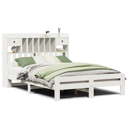 Bookcase Bed without Mattress White 150x200 cm King Size Solid Wood Pine