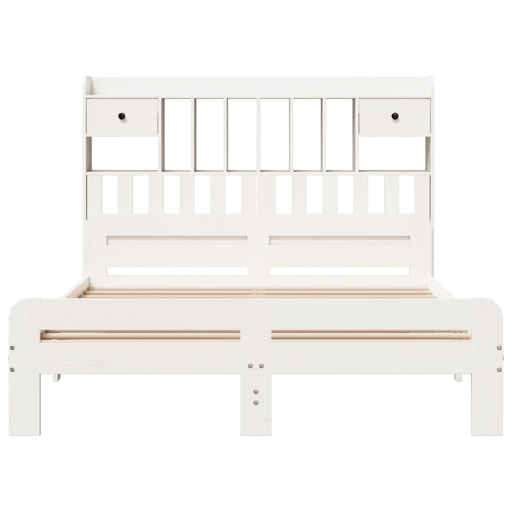 Bookcase Bed without Mattress White 150x200 cm King Size Solid Wood Pine