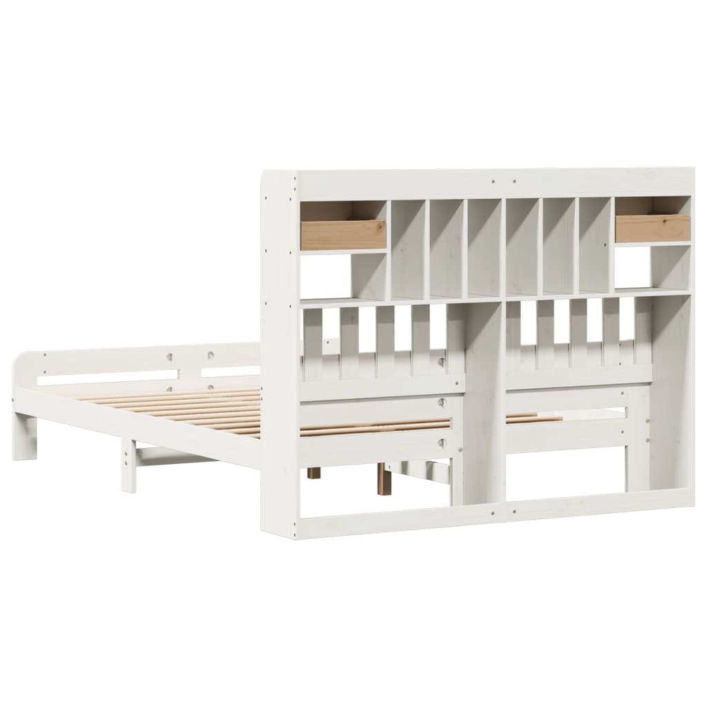 Bookcase Bed without Mattress White 150x200 cm King Size Solid Wood Pine