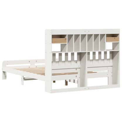 Bookcase Bed without Mattress White 150x200 cm King Size Solid Wood Pine
