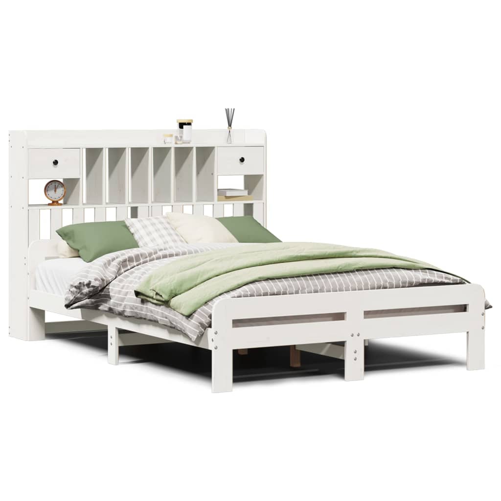 Bookcase Bed without Mattress White 140x200 cm Solid Wood Pine