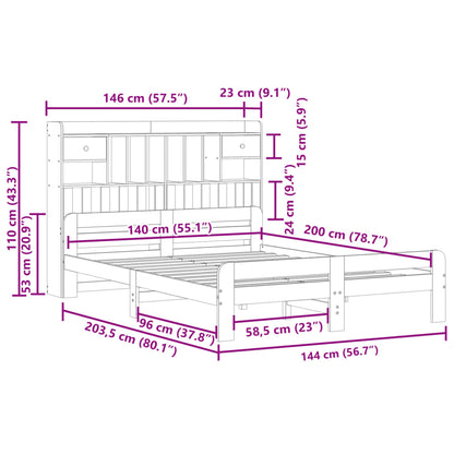 Bookcase Bed without Mattress White 140x200 cm Solid Wood Pine