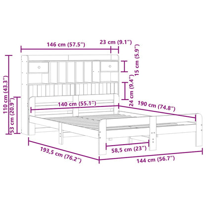 Bookcase Bed without Mattress White 140x190 cm Solid Wood Pine