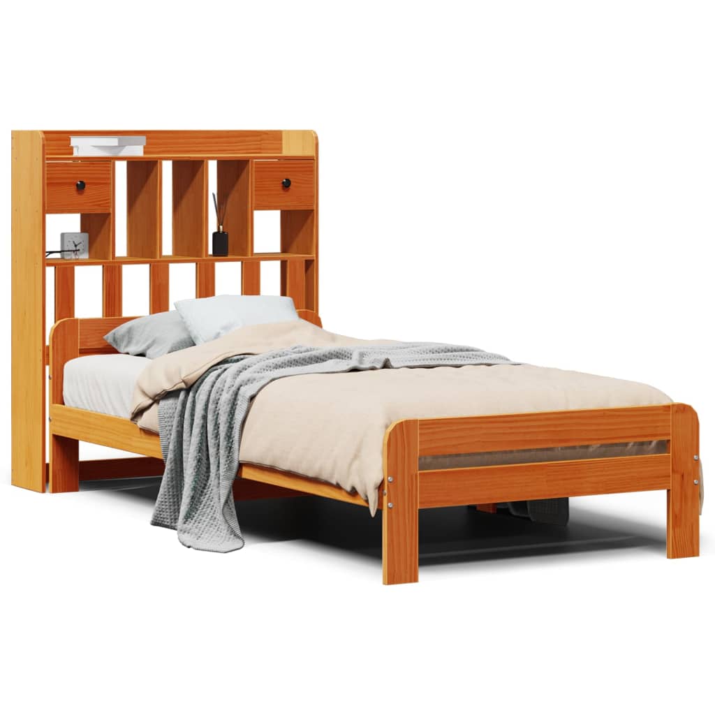 Bookcase Bed without Mattress Wax Brown 75x190 cm Small Single Solid Wood Pine