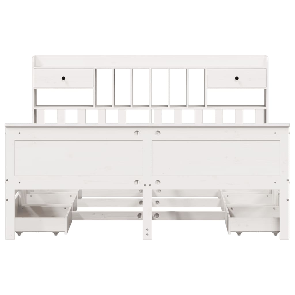 Bookcase Bed without Mattress White 180x200 cm Super King Solid Wood Pine