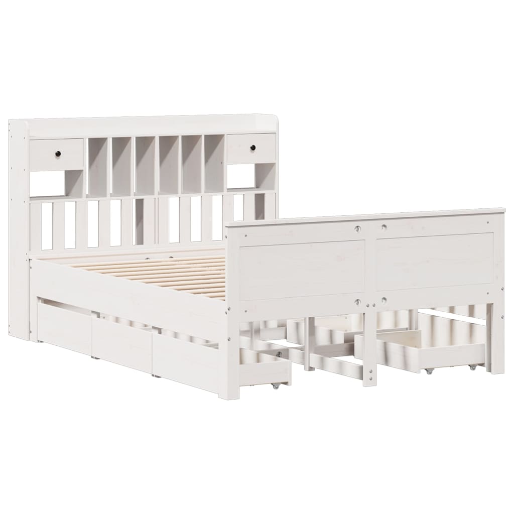 Bookcase Bed without Mattress White 140x200 cm Solid Wood Pine