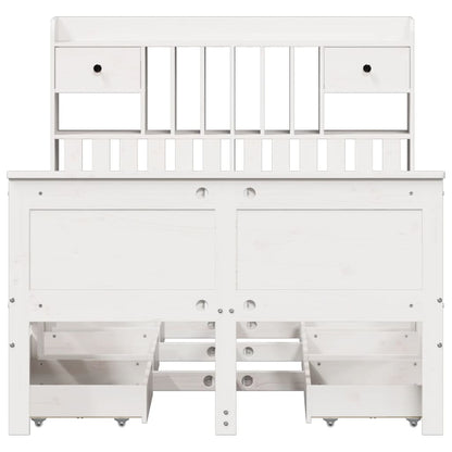 Bookcase Bed without Mattress White 135x190 cm Double Solid Wood Pine