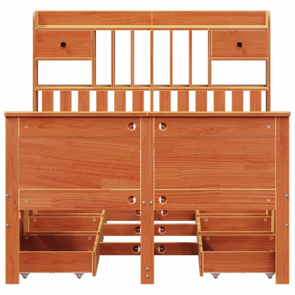 Bookcase Bed without Mattress Wax Brown 135x190 cm Double Solid Wood Pine
