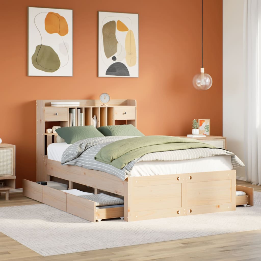 Bookcase Bed without Mattress 135x190 cm Double Solid Wood Pine