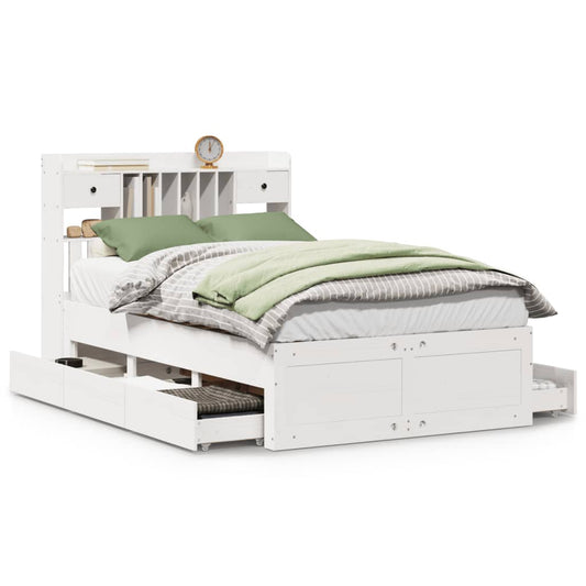 Bookcase Bed without Mattress White 135x190 cm Double Solid Wood Pine