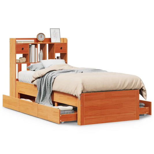 Bookcase Bed without Mattress Wax Brown 75x190 cm Small Single Solid Wood Pine