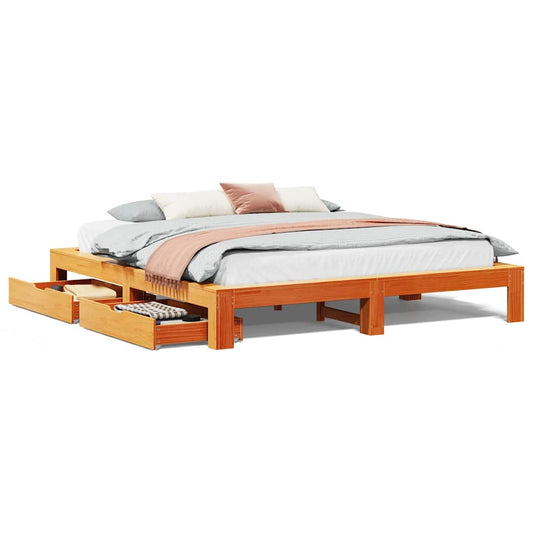 Bed Frame without Mattress Wax Brown 180x200 cm Solid Wood Pine