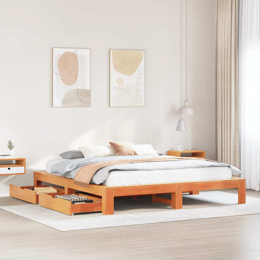 Bed Frame without Mattress Wax Brown 180x200 cm Solid Wood Pine