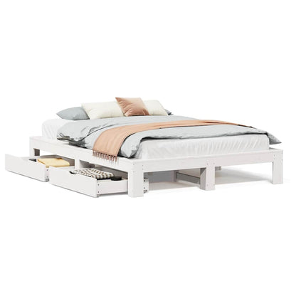 Bed Frame without Mattress White 150x200 cm King Size Solid Wood Pine