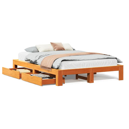 Bed Frame without Mattress Wax Brown 140x190 cm Solid Wood Pine