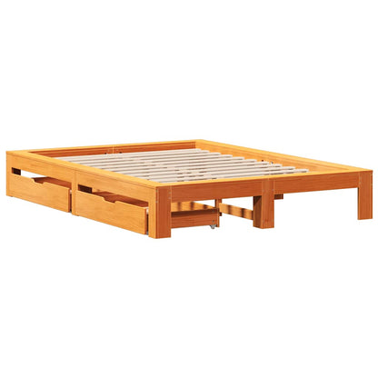 Bed Frame without Mattress Wax Brown 140x190 cm Solid Wood Pine