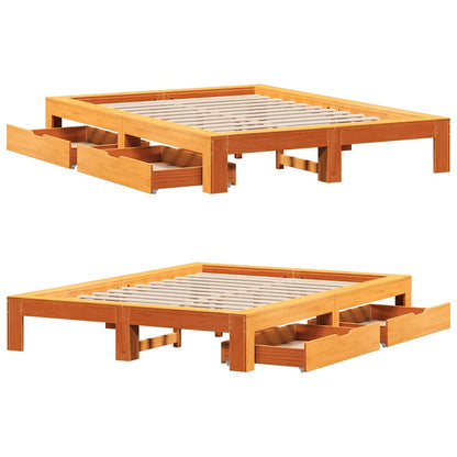 Bed Frame without Mattress Wax Brown 140x190 cm Solid Wood Pine