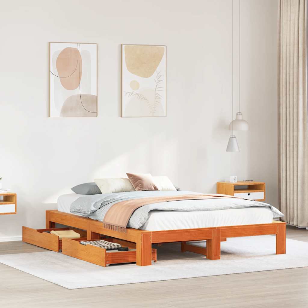 Bed Frame without Mattress Wax Brown 140x190 cm Solid Wood Pine
