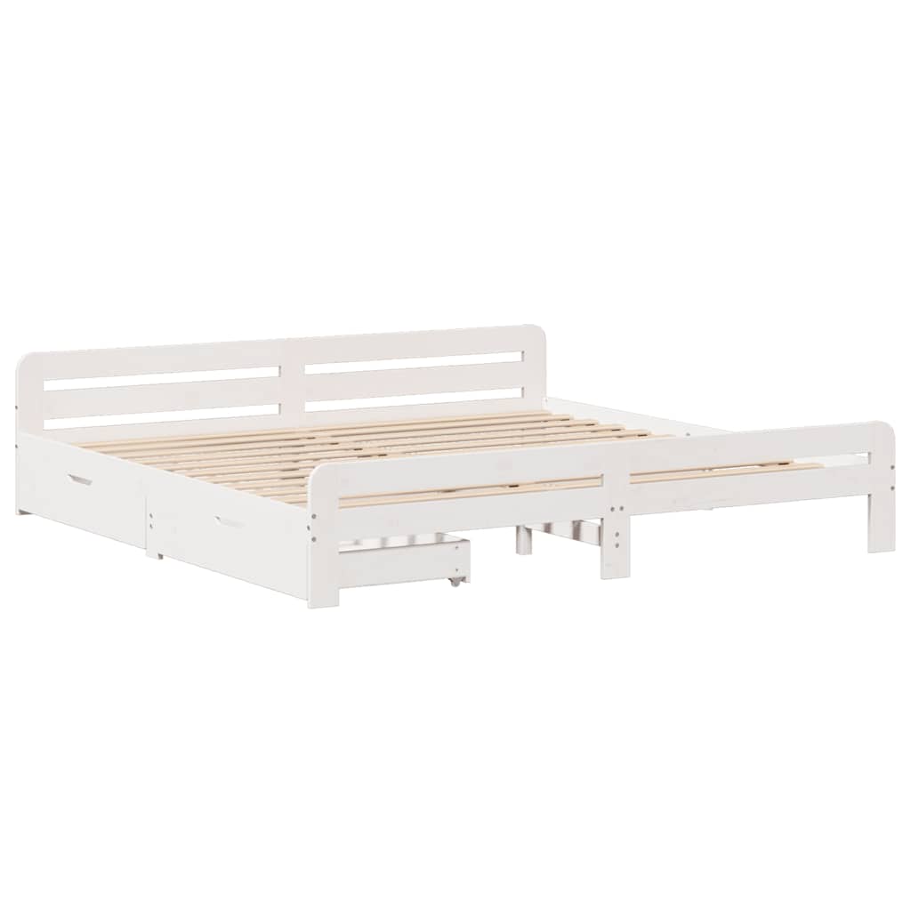Bed Frame | White | Solid pinewood | 200x200 cm | Bed Frame | Rectangular