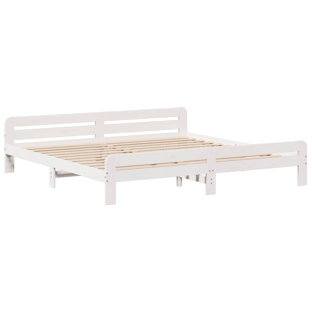 Bed Frame | White | Solid pinewood | 200x200 cm | Bed Frame | Rectangular