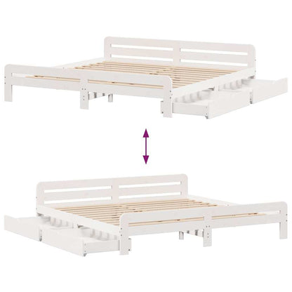 Bed Frame | White | Solid pinewood | 200x200 cm | Bed Frame | Rectangular