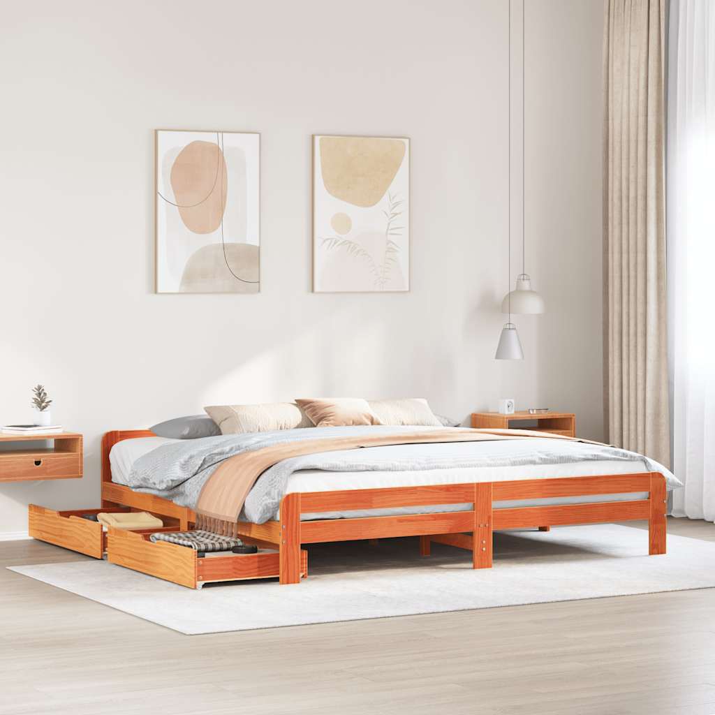 Bed frame without Mattress Wax Brown 200x200 cm Solid Wood Pine